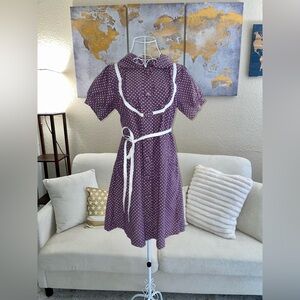 Adorable Vintage Purple/White Polka Dress w/ large fabric accent buttons